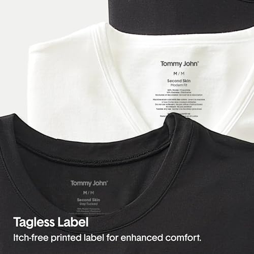 Tommy John Men's Supima Cool Cotton 2.0 T-Shirt, Stay Tuck Design, Soft Slim Fit Crew Neck Undershirt Tee, White, Large