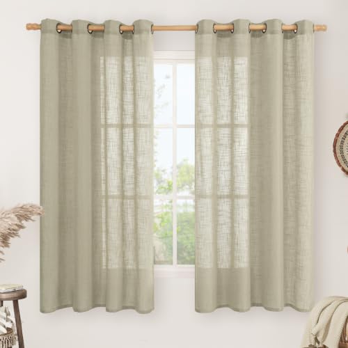 LAMIT Oatmeal Linen Semi Sheer Curtains for Bedroom 63 Inch Length 2 Panels