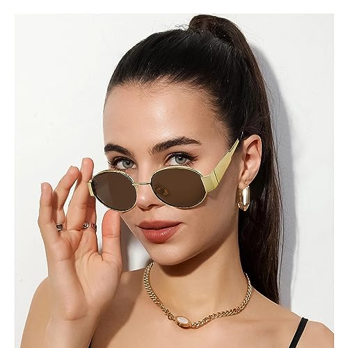 Retro Oval Sunglasses for Women Trendy Lightweight Sun Glasses Designer Metal Frame Womens Shades UV400 Protection2