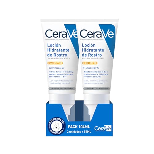 CeraVe, Feuchtigkeitsspendende Gesichtslotion LSF 30, 2 x 52 ml, für normale bis trockene Haut, feuchtigkeitsspendend und Schutz vor UVB/UVA-Strahlen, angereichert mit Ceramiden, 52 ml