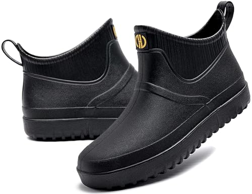 GURGER Bota de Agua Hombre Cortas Bota de Lluvia Impermeable Botas de Goma Botines Negro 39