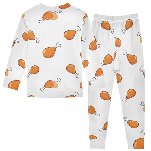 Pajama Sets Long Sleeve Chicken Drumsticks Repeated Background Pattern Soft Comfy Sleepwear 2 Piece PJS 3-8T3