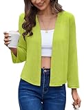 MEILANZJ Womens Shrugs for Dresses Summer Lightweight Open Front Cropped Cardigan Knit Sweater Bolero Shrugs,Lime Green,X-Large