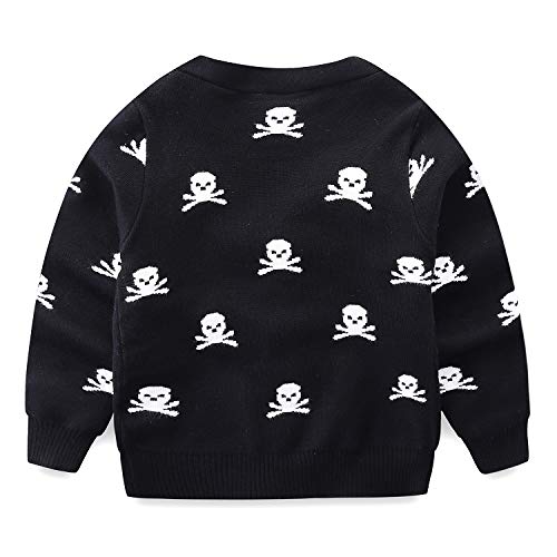 Mud Kingdom Little Boys Halloween Cardigan V-Neck Skull Print Sweater Long Sleeve Fall Warm Knit Outerwear2
