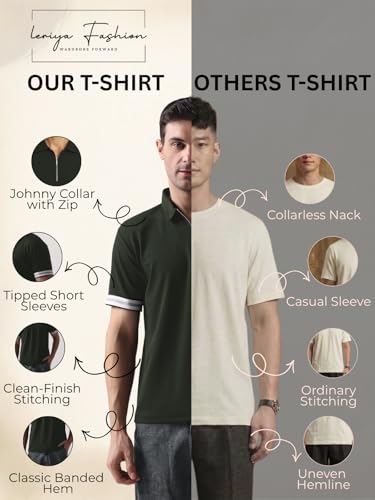 Image of Leriya Fashion T Shirt for Men | Polo T-Shirt for Man | Men's Half Zip Polo | Lightweight Breathable Summer Wear | Textured Knit Casual Stylish Tee | Short Sleeve Smart Casual Top for Man