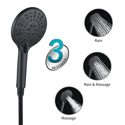 Rainovo High Pressure Shower Head With Handheld 3 Settings - 5 Inch Handheld Rain Shower With Extra Shower Hose -Self-Cleaning Anti-Clogging Detachable Shower Head Sprayer Matte Black #TOP2