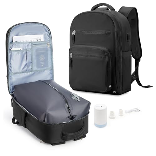 Vacuum Seal Backpack for Travel with Air Pump Carry on Flight Approved Vacpack Compression Daypack Laptop Space Saver Bags Storage with Vacuum System 18x14x8 inches Travel Bag Women Black
