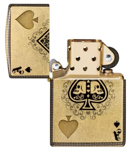 Image of Zippo Ace of Skulls Design 540 Tumbled Brass Pocket Lighter