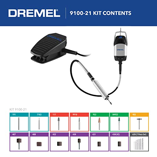 Dremel 9100-21 Fortiflex 2.5 Amp Flex Shaft Powerful Rotary Tool Kit- Hands-Free Speed Control For Precision Crafts & Projects, Detail Sander, Polisher, Engraver, Etcher #TOP3