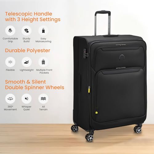Image of DELSEY PARIS Jennifer 82 cms Large Check-in Polyester Soft Sided 8 Wheels and Expandable Spinner Suitcase /Trolley Bag for Travel with TSA Lock- Black