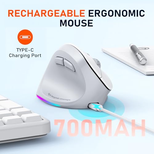 Image of MEETION Left-Handed Wireless Ergonomic Vertical Mouse, Rechargeable - Gray