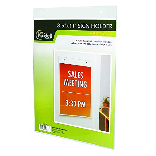 Nu-Dell 8.5 x 11 Inches Vertical Wall Mount Sign Holder, Clear