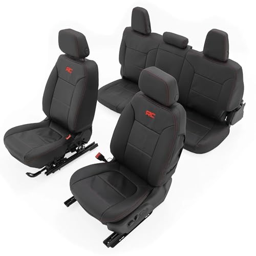 Rough Country Leather Seat Covers for Chevy Silverado 1500 & GMC Sierra 1500 Crew Cab (2019–2026) – Front Buckets & 60/40 Rear