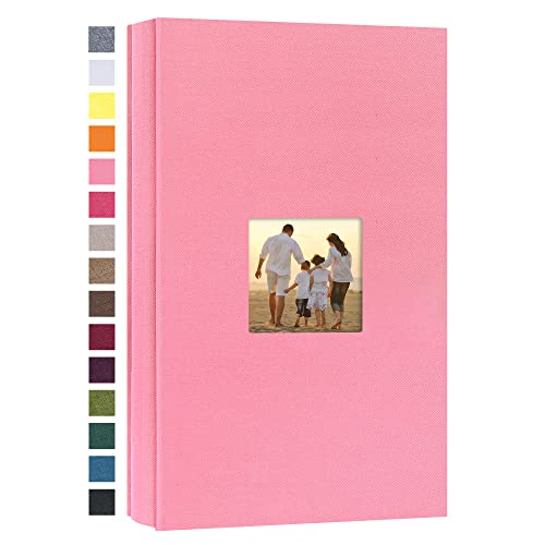 potricher Small Photo Album 4x6 300 Photos Linen Cover Picture Photo Book for Family Wedding Anniversary Baby Vacation (Pink,300 Pockets)