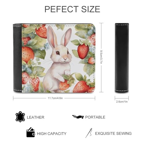 Men's Leather Wallet Bifold Wallet for Men Rabbit Holding Strawberry Slim Wallet with Multiple Card Classic Passcase Mens Card Holder2