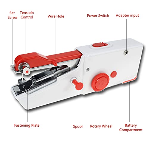 Hand Held Sewing Device, Portable Mini Sewing Machine Handheld for Beginners, Small Sewing Machine Kit Suitable for Clothes,Fabrics, Cutains,DIY Home Travel (Red) - Thumbnail 2