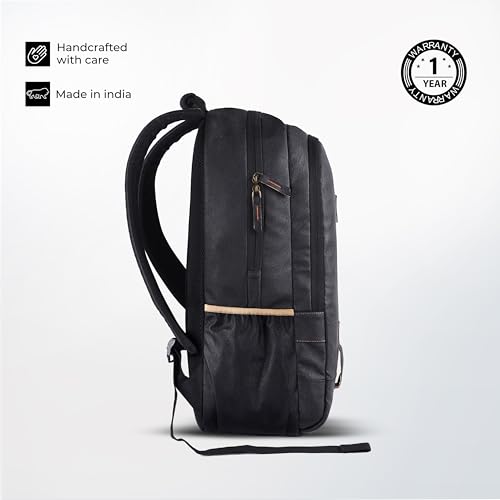 Image of Gear Classic 19 inch /23L Medium Faux Leather (without Anti theft) Water Resistant Laptop Backpack /Casual Backpack /Daypack /Travel Backpack /College Bag For Men /Women (Black-Black)