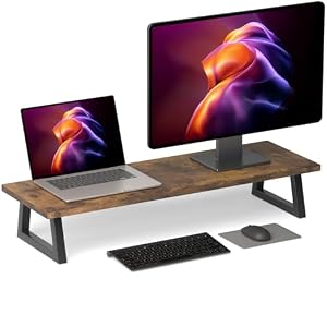 TEAMIX 31.5 inch Dual Monitor Riser for 2 Monitors, Long Monitor Stand Riser TV Stand Riser Monitor Stand for Desk Wood & Steel Desktop Riser Desk Organization Home Office