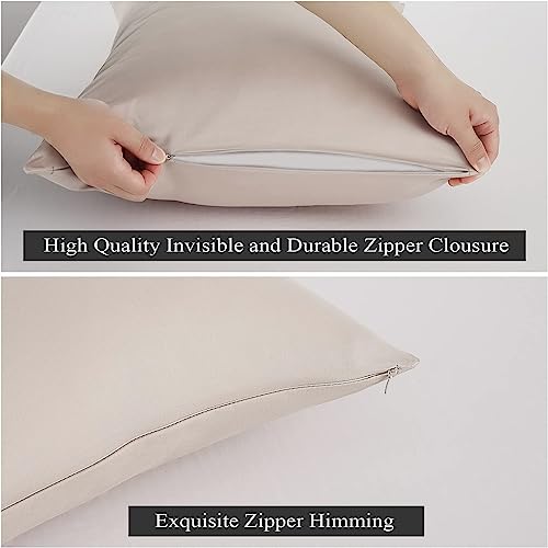 Image of 100% Egyptian Cotton Pillow Protectors Set of 4, 600 Thread Count King Size Bed Pillow Cases with Zipper, Sateen Weave Cooling Pillow Cases Quiet and Breathable Easy Care (4PCS, King, Light Beige)
