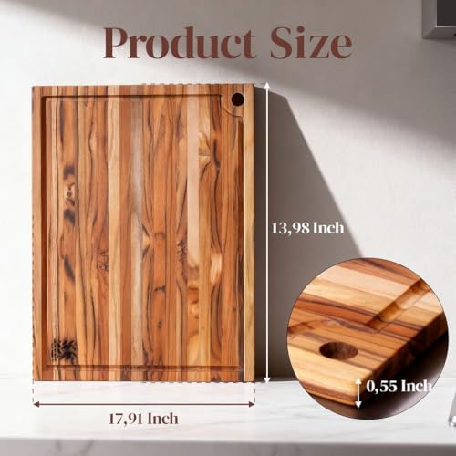 Tabla de cortar rectangular de madera de teca 45.5x35.5x1.4 cm miniatura 2