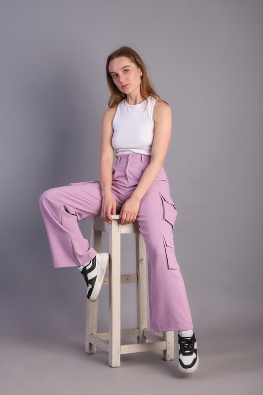 Image of HIGH Buy Women Korean 5 Pocket Cargo Comfort and Styles Baggy Super Lycra Pants for Women and Girls - Perfect High Waist Trousers for Women