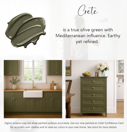 ALL-IN-ONE Paint by Heirloom Traditions, Crete (Olive Green), Quart - Durable cabinet and furniture paint. Built in primer and top coat, no sanding needed. Includes our 30 featured color card. - Thumbnail 2
