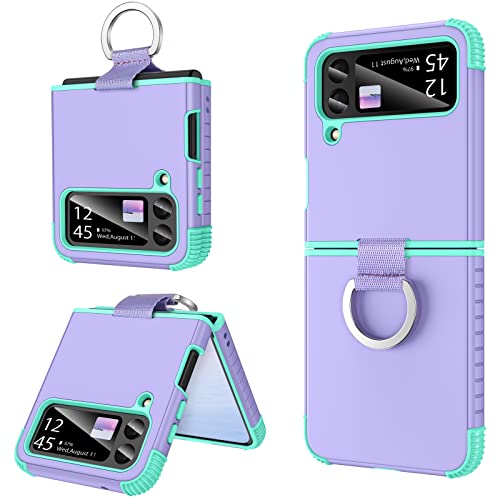 BENTOBEN Samsung Galaxy Z Flip 3 Case, Z Flip 3 5G Case, Heavy Duty 2 in 1 Full Body Rugged Shockproof Protection Cover with Ring Girls Women Boy Men Covers for Galaxy Z Flip 3 6.7â, Purple/Mint