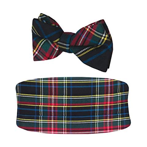 Dobell Mens Green Tartan Cummerbund & Pre-Tied Bow Tie Set Cover