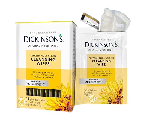 Dickinsons Original Witch Hazel Refreshingly Clean Cleansing Cloth Singles | Individually Wrapped Face & Body Wipes | Removes Dirt Oil & Makeup | On-the-Go Skin Cleansing | 14 Count Pack