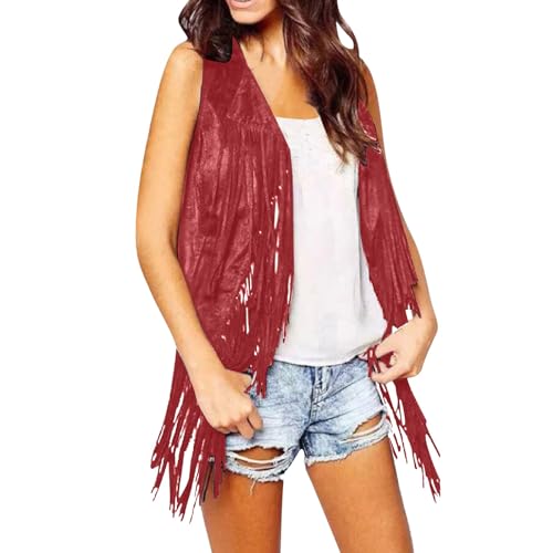 Chaleco de flecos hippie años 70 para mujer ideal en festivales de música y looks casuales de entretiempo