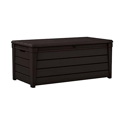 Keter Kissenbox Brightwood, Wetterfest, perfekt für Garten, Terrasse, Outdoor, Braun, Fassungsvermögen 455 L, XXL