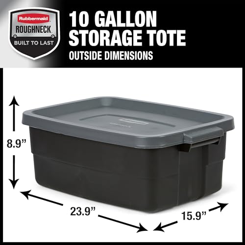 Image of Rubbermaid 6-Pack Totes for Storage with Lids, Heavy Duty Plastic Storage Bins with Lids, Black Gray, 10 GAL - Stackable for Garage, Attic, Camping (10 GAL - 6 Pack Solid Black and Grey)