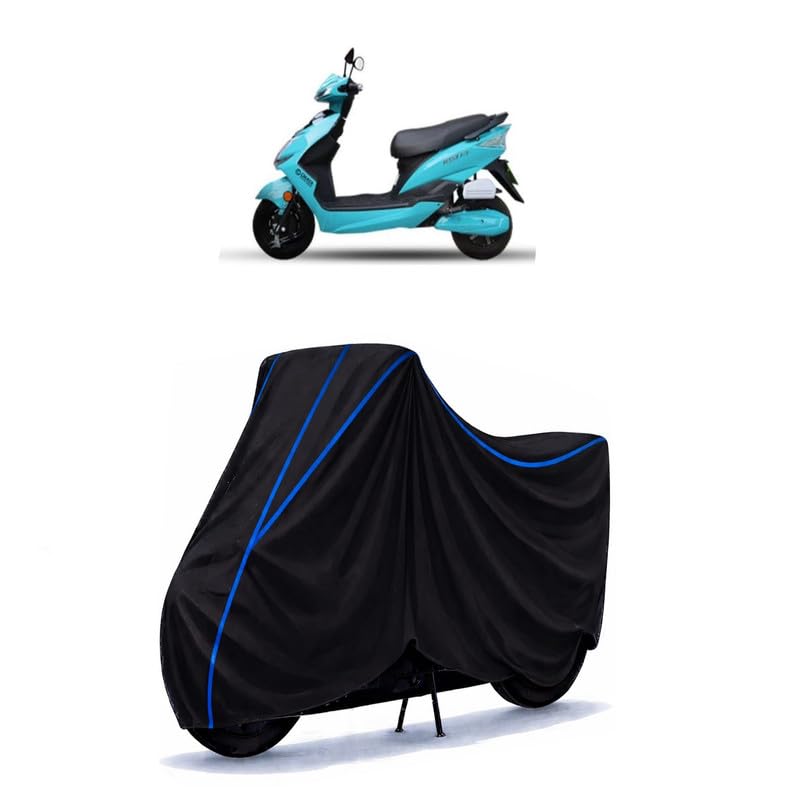 Image of Scooty Cover Water Resistant for Okaya Faast F2F | Universal Scooter & Bike Cover | Heavy Duty UV Dust, Rain & Scratch Protection | Elastic Fit All Weather Indoor Outdoor | Black with Blue Piping