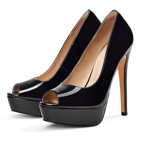 Image of Elisabet Tang Women's Platform High Heels Pumps Shoes Peep Toe 5.5 inch Stilettos Slip On for Dress Wedding Party Prom