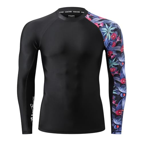 Image of HUGE SPORTS Men's Rash Guard Long Sleeves UPF 50+ UV Sun Protection Quick Drying Splice Compression Swim Shirts
