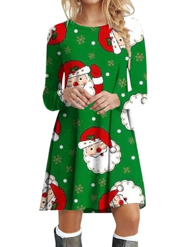 ORANDESIGNE Festliches Kleid Damen Weihnachten Midikleid Herbst Bunt Langarm A Linien Abendkleid Kurz Elegant Weihnachtskleid Curvy Mode Partykleid...