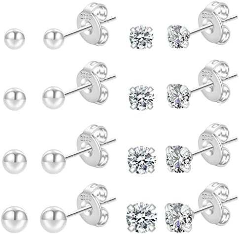 PRETOLE 6/8 Pairs Sterling Silver Stud Earrings for Women,14K Gold Plated Tiny Stud Earring Set for Multiple Piercing Cartilage Hypoallergenic Earrings Cubic Zirconia Small Stud Earrings for Girls Men