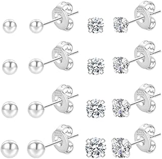PRETOLE 6/8 Pairs Sterling Silver Stud Earrings for Women,14K Gold Plated Tiny Stud Earring Set for Multiple Piercing Cartilage Hypoallergenic Earrings Cubic Zirconia Small Stud Earrings for Girls Men