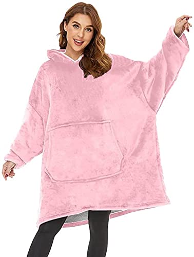 VOKARALA Plaid Sweat à Capuche, Pull Capuchon Sherpa Peluche à Manches Plaids Couvertures Adulte Une Taille pour Tout Le Monde (Rose) Cover