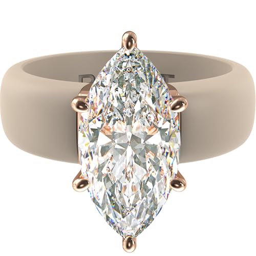 Rinfit Silicone Ring with Stone - Marquise Cut Cubic Zirconia Solitaire Engagement Ring for Women - Rubber Wedding Bands - Nude/Rose Gold - Size 6