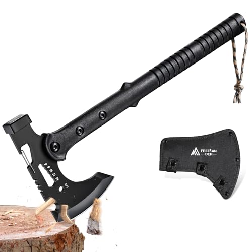 Freelander Outdoor Survival Axt Mit Hammer – Scharfe Camping Beil Mit Nylon Scheide, Holz Spalten Rutschfester ABS Griff, Bushcraft für Outdoor Abenteuer Camping, Geschenke für Männer