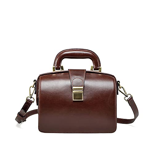 Genuine Leather Doctor BagTop Handle Purses Cowhide Handbag Brown Shoulder Bag Buckle Women's Bag