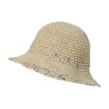 TINAYAUE Damen Strohhut Mädchen Strandhut Atmungsaktiver Sonnenhut Faltbarer Fischerhut Eleganter Anglerhut Leichter Sonnenhut UV-Schutz Freizeithut Verstellbare Strandmütze für Erwachsene, Kinder