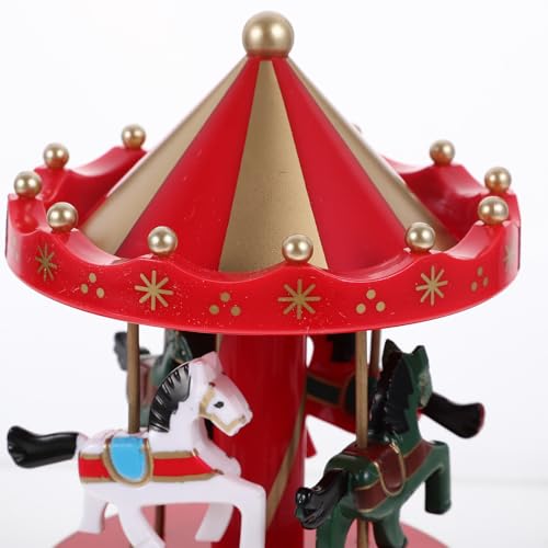 ibasenice 赤色プラ製カルーセルオルゴール ヨーロッパ調の卓上装飾品 クリスマスやパーティーの誕生日に最適な美しい音楽ボックス [5]