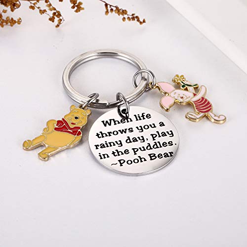 Pooh Bear Piglet Keychain Decor Party Suppiles - When Life Throws You A Rainy Day, Play In The Puddles Inspirational Gifts #TOP3