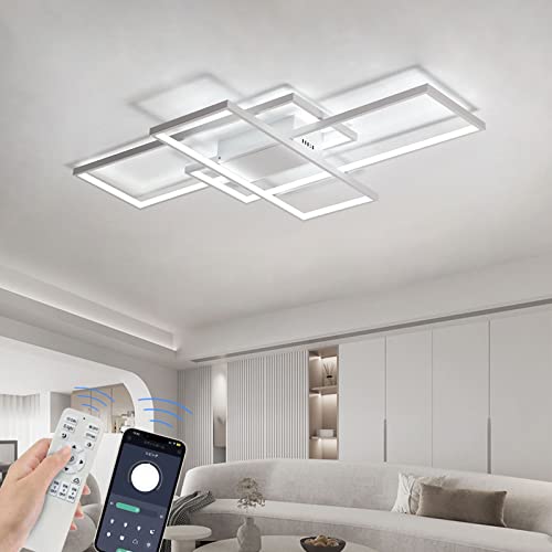BKBEINGKING 北欧風 APP遠隔制御 無段階調光調色 北欧 LED シーリングライト リモコン付 おしゃれ 照明 インテリア ライト リビング 天井 照明器具 間接照明 和室 居間 BK-HT59【ホワイト 90*50cm 約2kg 6-14畳