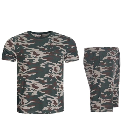 MEN'S 2 PIECE ARMY CAMO-FLAGUE COLORED STRIPED MATCHING SHORT & SHIRT SET