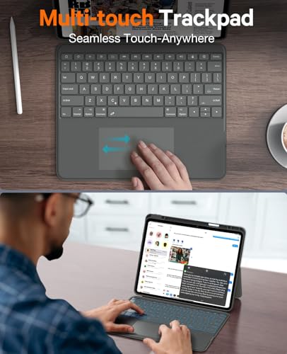 Image of CHESONA for iPad Air 13 Inch M4 /M3 /M2(2026 /2025 /2024) & iPad Pro 12.9 Inch(3rd-6th) Case with Keyboard, Magnetic Detachable Case with 7-Color Backlit Keyboard, Supports Portrait /Landscape Modes, Gray