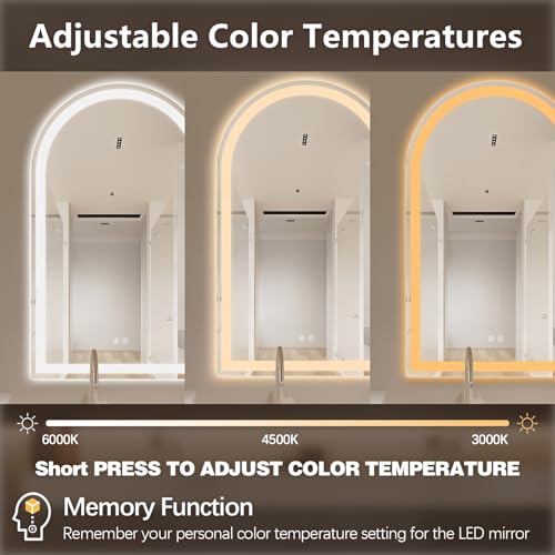 Niccy Arched LED Bathroom Mirror, 32x20 Arch Wall Mounted Frameless Bathroom Mirror for Vanity, Smart Lighted Frontlit Mirrors with Memory Function for Bathroom Bedroom Beauty Hair Salon by Niccy - Used condition - Image 5