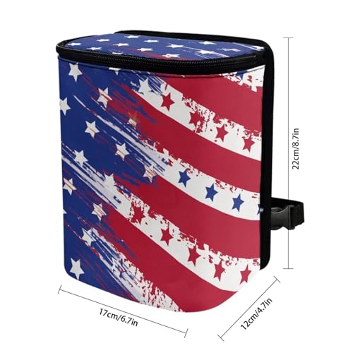 Image of Talayituse American Flag Star Print Car Trash Can with Lid, 4th of July Leak Proof Auto Trash Bag Hanging Vehicle Garbage Can Multipurpose Storage Container for Back Seat Road Trip